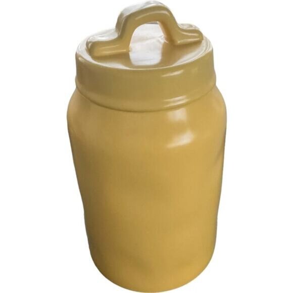 Rae Dunn Artisan Collection Ceramic "Crack Me Up" Yellow Canister With Lid 8" - Picture 4 of 6